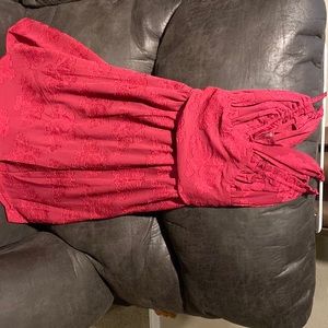 summery pink floral dress w criss cross open back. NEW